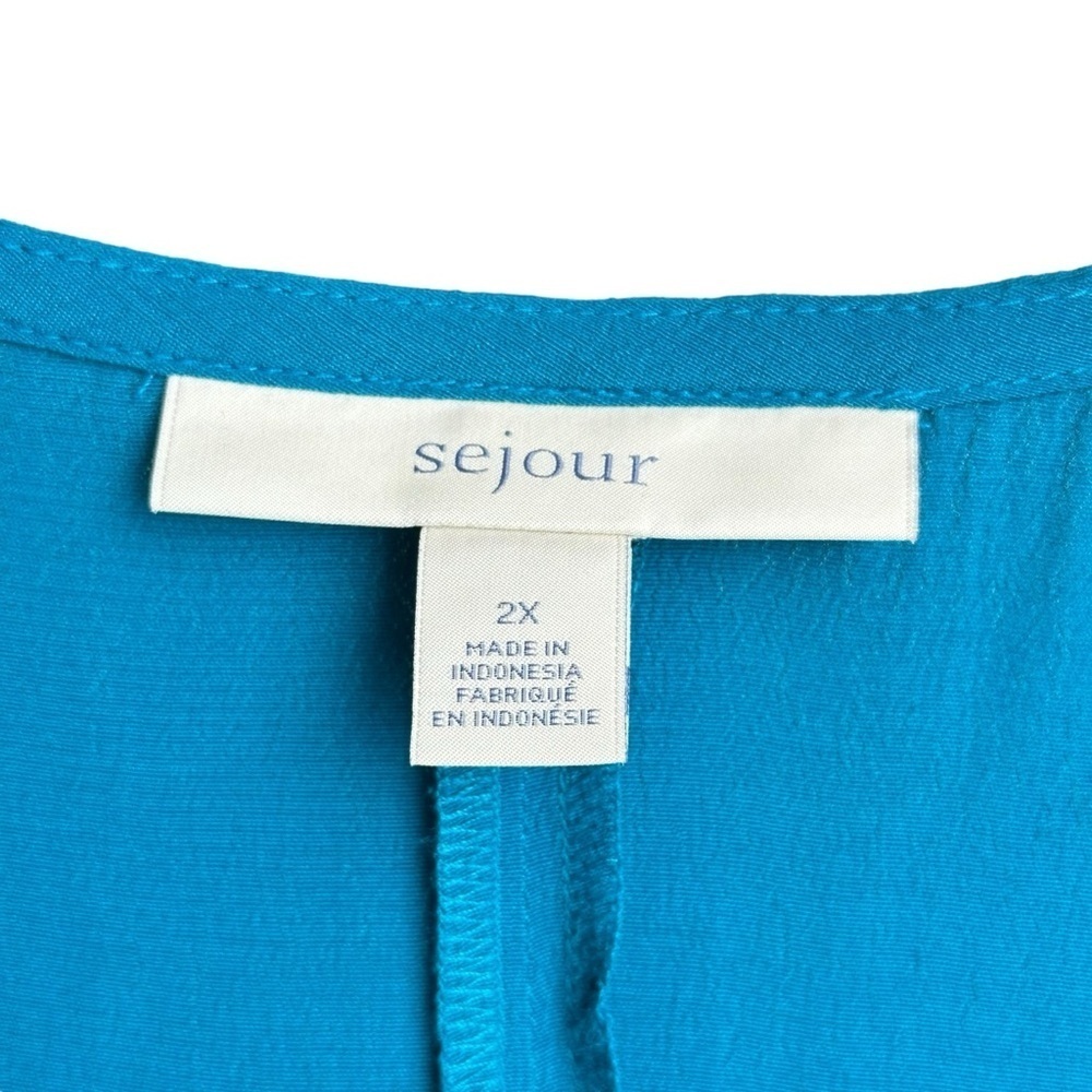 Sejour Size 2X Sleeveless V Neck Blouse Teal Blue Summer Casual Comfortable - Picture 4 of 10